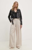 Answear Lab pantaloni de bumbac culoarea bej, lat, high waist