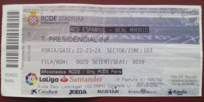 Ticket fotbal 2017 - Espaniol - Real Madrid foto