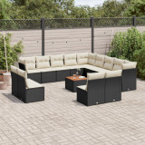 Set mobilier de gradina cu perne, 14 piese, negru, poliratan GartenMobel Dekor, vidaXL