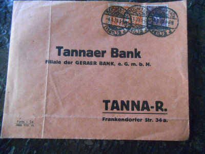 Plic circulat Germania 1923, TANNAER Bank, stare buna foto