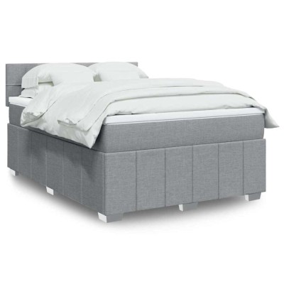 vidaXL Pat box spring cu saltea, gri deschis, 140x190 cm, textil 3287063 foto