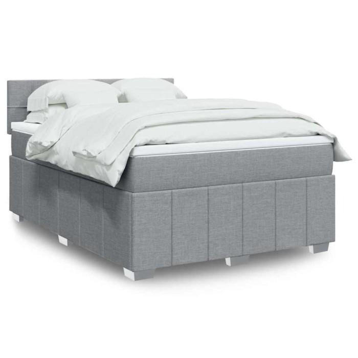 vidaXL Pat box spring cu saltea, gri deschis, 140x190 cm, textil 3287063