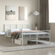 vidaXL Cadru de pat metalic cu tăblie de cap/picioare, alb, 140x190 cm