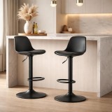 Set 2 scaune de bucatarie/bar, Artool, Hoga, rotativ, PP negru, picior metal negru, 38x40x81-102 cm