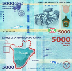 BURUNDI ? bancnota ? 5000 Francs ? 2018 ? P-53 ? UNC ? necirculata foto