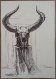 Capul minotaurului// desen original Marcel Chirnoaga din seria Labirintul, Arbori, Ulei, Altul