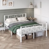 VASAGLE Cadru metalic de pat dublu, 140x190 cm, alb Household NewTrend