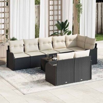 vidaXL Set de canapele pentru grădină 9 pcs Negru și alb Rattan poli 3354426 foto
