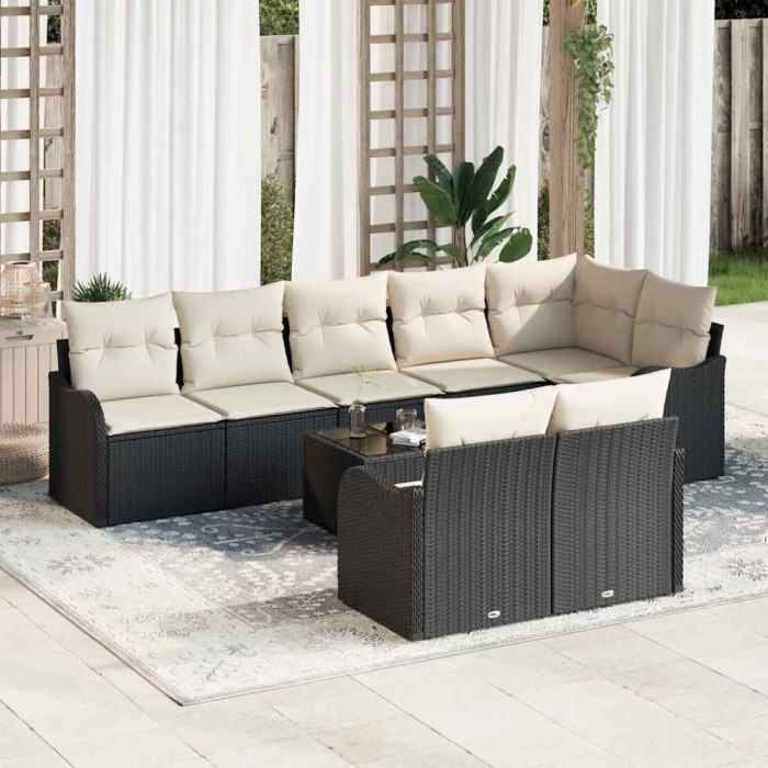 vidaXL Set de canapele pentru grădină 9 pcs Negru și alb Rattan poli 3354426