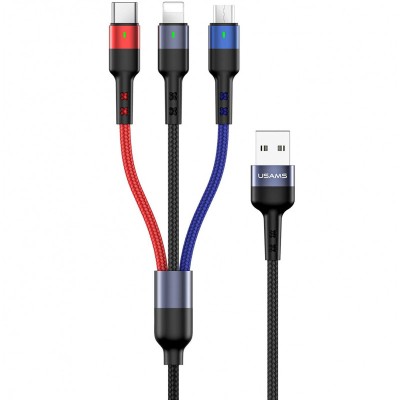Cablu Date si Incarcare USB - Lightning / USB Type-C / MicroUSB Usams U26, 1.5 m, 2A, Multicolor SJ318USB01 foto