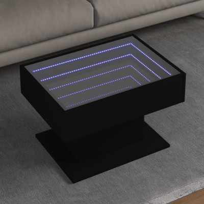 vidaXL Măsuță de cafea cu LED, negru, 70x50x45 cm, lemn prelucrat 847533 foto