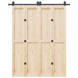 VidaXL Set feronerie pentru ușă glisantă, negru, 183 cm, oțel