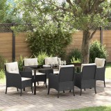 Cumpara ieftin Set de masă pentru grădină cu pernă 7 pcs Negru Rattan poli