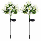 Cumpara ieftin Set 2 lampi solare de gradina cu flori de crin albe, 70 cm, iluminare LED