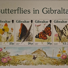 Bloc de timbre nestampilate cu tematica Fluturi Gibraltar in stare perfecta MNH