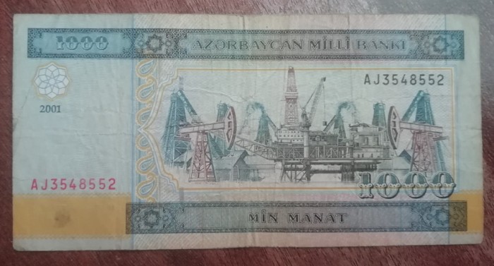 B11 - Bancnota foarte veche - Azerbaidjan - 1000 manat - 2001