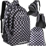 Cumpara ieftin Rucsac cu model in carouri, 30l, negru, cu sac pentru incaltaminte