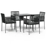 Set mobilier gradina cu perne, 5 piese, negru, poliratan &amp; otel