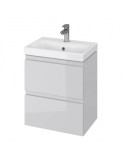 Set mobilier baie suspendat CS9721, cu lavoar ceramic, dreptunghiular, 50 cm, front MDF, 2 sertare, glisiere soft close, gri