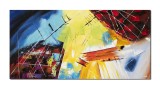 Cumpara ieftin Tablou abstract pictat manual, Explozie de culoare, 120x60cm ulei pe panza, Spectaculos, gata de expus pe perete