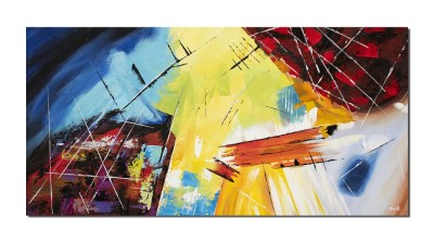 Tablou abstract pictat manual, Explozie de culoare, 120x60cm ulei pe panza, Spectaculos, gata de expus pe perete foto