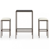 VidaXL Set mobilier bar de grădină, cu perne, 3 piese, maro, poliratan