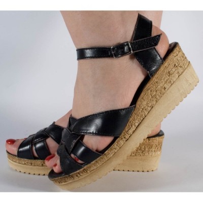 Sandale platforma negre piele naturala SS01 foto