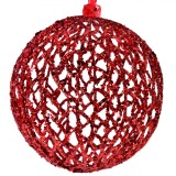 Glob Brad Crăciun Glitter, Plastic, Roșu, 15cm, Oem