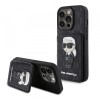Husa pentru Apple iPhone 15 Pro, Karl Lagerfeld, Saffiano Cardslots and Stand Monogram Ikonik Karl, Neagra
