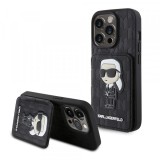 Husa pentru Apple iPhone 15 Pro, Karl Lagerfeld, Saffiano Cardslots and Stand Monogram Ikonik Karl, Neagra