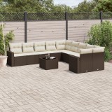 vidaXL Set canapele de grădină cu perne, 11 piese, maro, poliratan 3251860