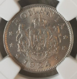 Moneda Romania 1 leu 1924 NGC MS64 Bruxelles