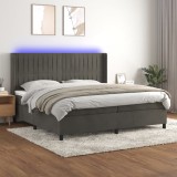 Cumpara ieftin Pat cu arcuri, saltea și LED, gri &icirc;nchis, 200x200 cm, catifea