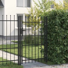 vidaXL Poartă de gard cu o ușă, v&acirc;rf ascuțit, negru, 1 x 1,5 m, oțel