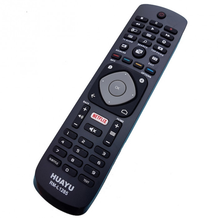 Telecomanda pentru LCD/LED Philips cu Netflix RM-L1285, neagra cu functiile telecomenzii originale + Set 2 baterii VARTA Superlife R03 AAA