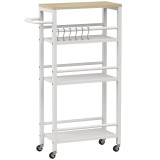 HOMCOM Cărucior de bucătărie 4 niveluri, cărucior de servire pe roți cu suport pentru prosoape și 6 c&acirc;rlige, 50 x 20 x 81 cm, stejar | Aosom Romania