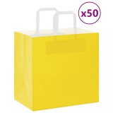 vidaXL Pungi de h&acirc;rtie 50 buc cu m&acirc;nere galbene 26x17x25 cm