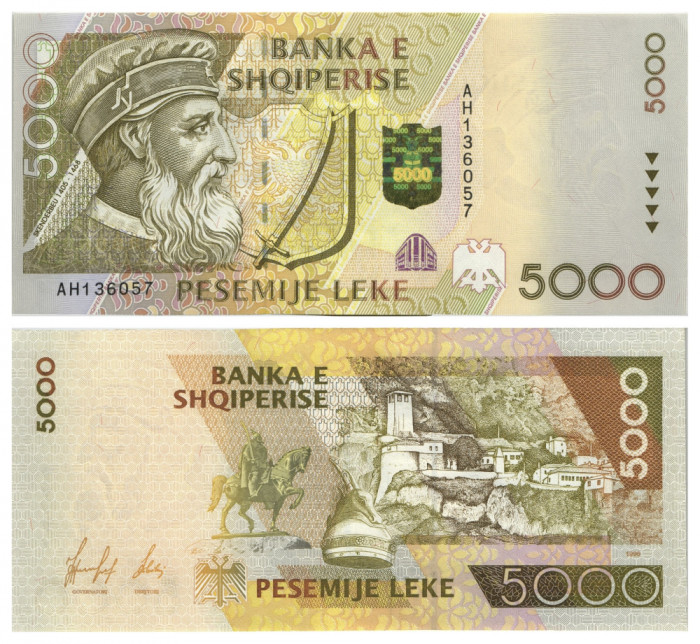 ALBANIA █ bancnota █ 5000 Leke █ 1996 █ P-66 █ UNC █ necirculata