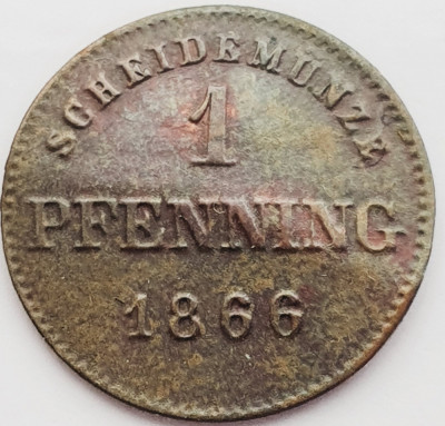 2449 Germania Bavaria 1 pfennig 1866 Maximilian II (uzata) km 856 foto