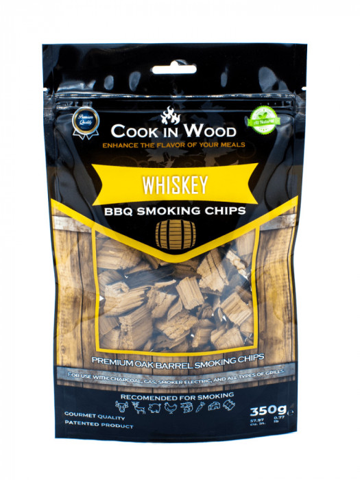 Aschii pentru afumare din lemn de stejar, infuzat cu aroma de Whiskey, chips-uri 350 grame