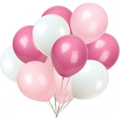 Set 10 baloane din latex metalizate, flippy, model party, 23 cm, alb si roz, 2.2 g