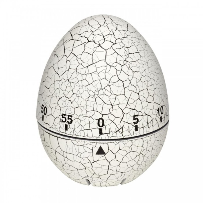 Timer analog pentru bucatarie EGG TFA, plastic, alarma audio, mecanism clasic metalic, forma ou, reglabil continuu, Argintiu