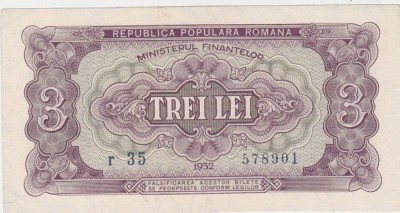 ROMANIA RPR 3 LEI 1952 aXF foto