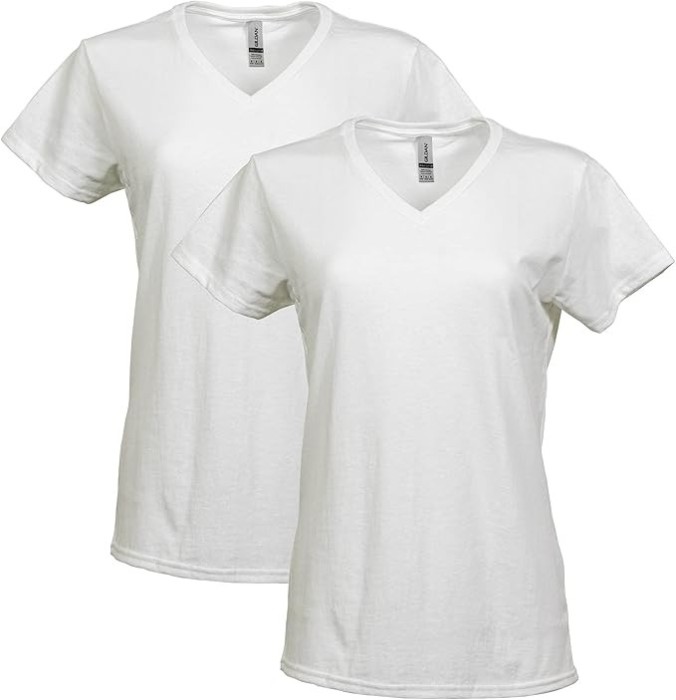 Set 2 tricouri cu maneca scurta pentru femei Gildan, alb, L - OUTLET