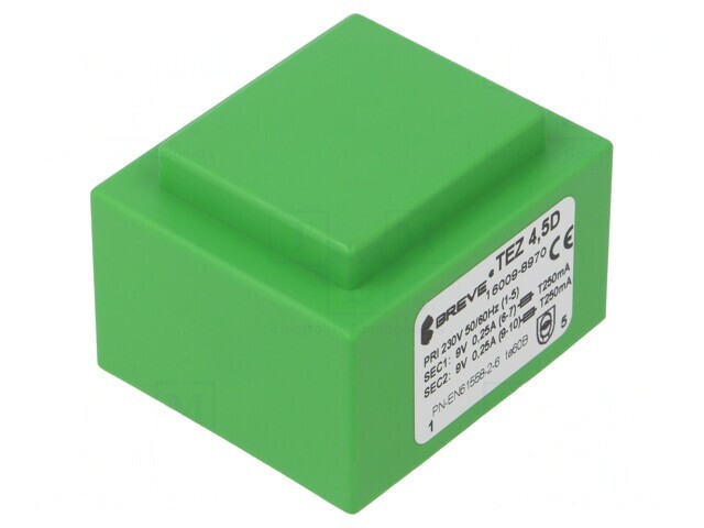 Transformator &icirc;ncapsulat 4,5VA 230V 9V 9V 250mA PCB