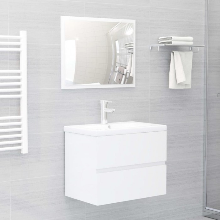 vidaXL Set mobilier de baie, alb extralucios, lemn prelucrat