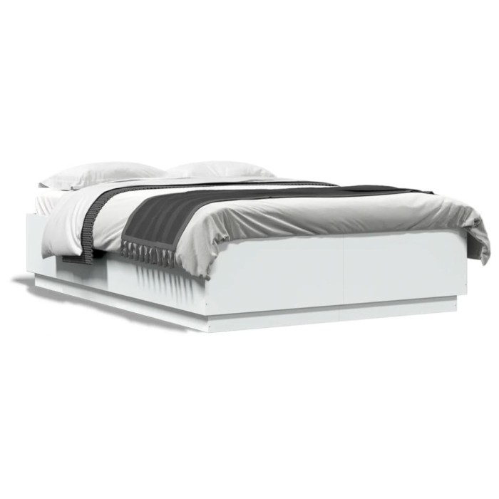 Gossi cadru de pat cu lumini led, alb, 120x200 cm, lemn prelucrat