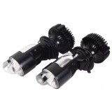 Set 2 becuri auto H4, cu lupa Bi-led, 2 faze, 10000 lm, lumina alb-rece, 100W, negru
