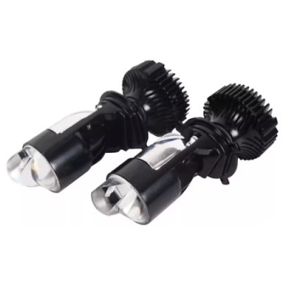 Set 2 becuri auto H4, cu lupa Bi-led, 2 faze, 10000 lm, lumina alb-rece, 100W, negru foto