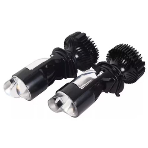 Set 2 becuri auto H4, cu lupa Bi-led, 2 faze, 10000 lm, lumina alb-rece, 100W, negru
